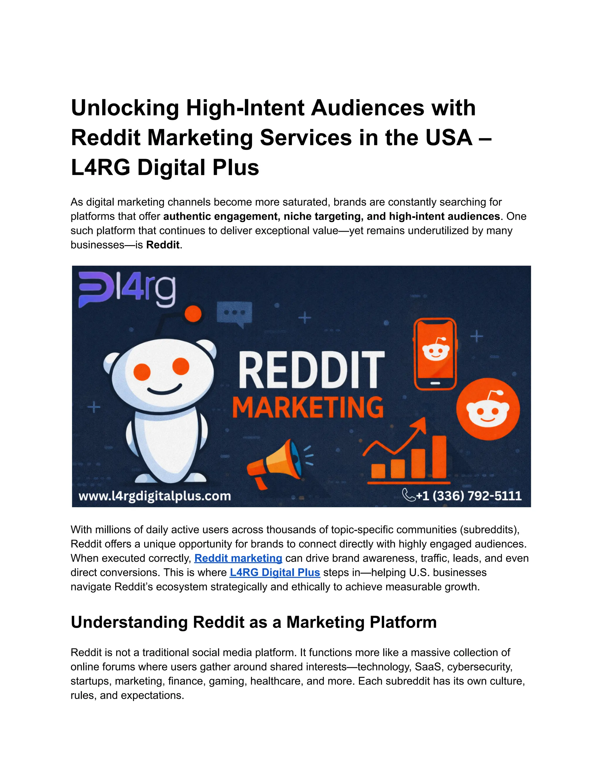 Reddit Marketing Services in the USA to Drive High-Intent Leads & Brand  Growth | PDF
