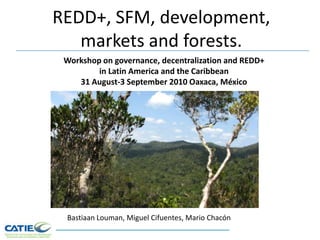 REDD+, SFM, development, markets and forests. Workshop on governance, decentralization and REDD+  in Latin America and the Caribbean 31 August-3 September 2010 Oaxaca, México Bastiaan Louman, Miguel Cifuentes, Mario Chacón 