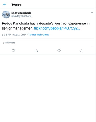Reddy Kancharla has adecade's worth of experience in senior managemen.