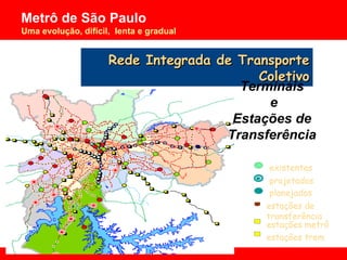 Rede Integrada de Transporte Coletivo Terminais  e Estações de   Transferência existentes projetados planejados estações de transferência estações metrô estações trem 