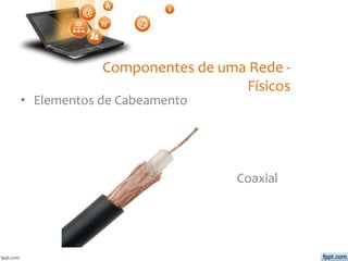 Componentes de uma Rede -
Físicos
• Elementos de Cabeamento
Coaxial
 