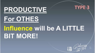 PRODUCTIVE
For OTHES
Influence will be A LITTLE
BIT MORE!
 