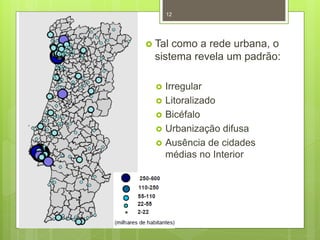 12

 Tal

como a rede urbana, o
sistema revela um padrão:







Irregular
Litoralizado
Bicéfalo
Urbanização difusa
Ausência de cidades
médias no Interior

 
