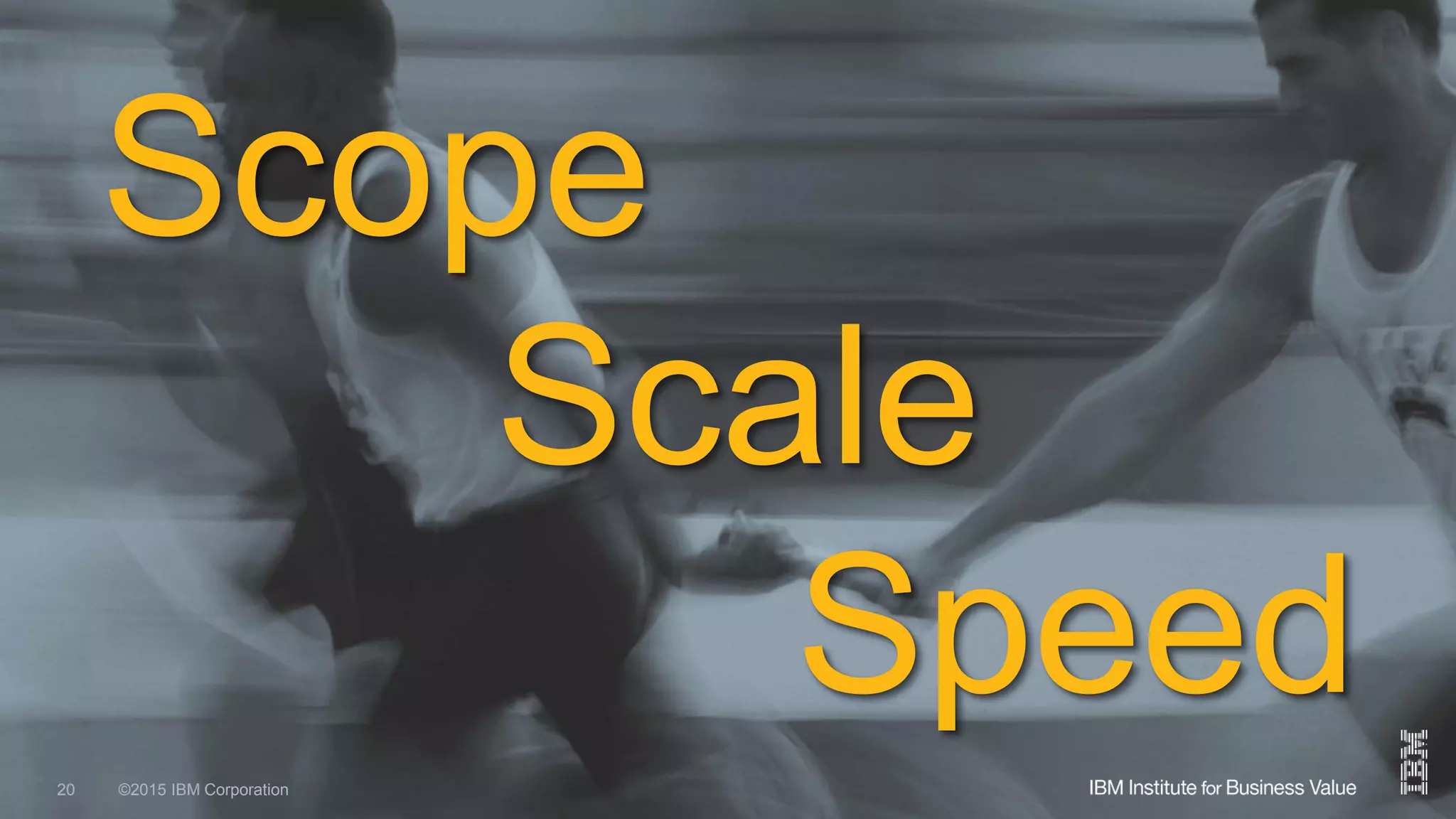 ©2015 IBM Corporation 10 December 201520
Speed
©2015 IBM Corporation20
Scale
Scope
 