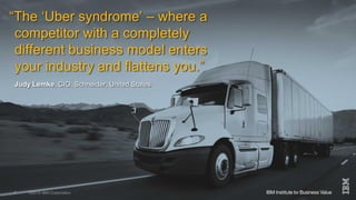 ©2015 IBM Corporation 10 December 20157
“The ‘Uber syndrome’ – where a
competitor with a completely
different business model enters
your industry and flattens you.”
Judy Lemke, CIO, Schneider, United States
 