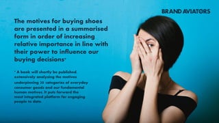 * A book will shortly be published,
extensively analysing the motives
underpinning 20 categories of everyday
consumer goods and our fundamental
human motives. It puts forward the
most integrated platform for engaging
people to date.
The motives for buying sweets
are presented in a summarised
form in order of increasing
relative importance in line with
their power to influence our
buying decisions*
 