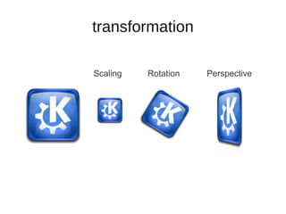 transformation

Scaling   Rotation   Perspective
 