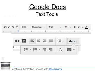 Google Docs 
Text Tools 
Redefining the Writing Process with @sammorra 
 