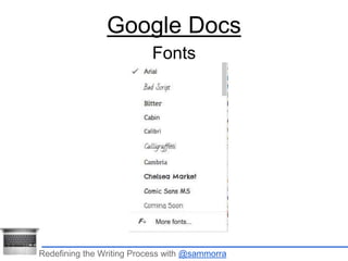 Google Docs 
Fonts 
Redefining the Writing Process with @sammorra 
 