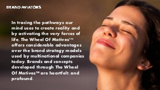 In tracing the pathways our
mind uses to create reality and
by activating the very forces of
life, The Wheel Of Motives™
offers considerable advantages
over the brand strategy models
used by multinational companies
today. Brands and concepts
developed through The Wheel
Of Motives™ are heartfelt, and
profound.
 