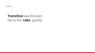 MVP?
Transition was the plan.
Get to the ‘cake’ quickly.
 