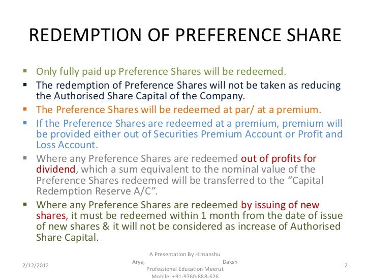 Redemption of preference share