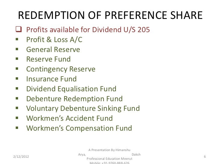 Redemption Of Preference Share