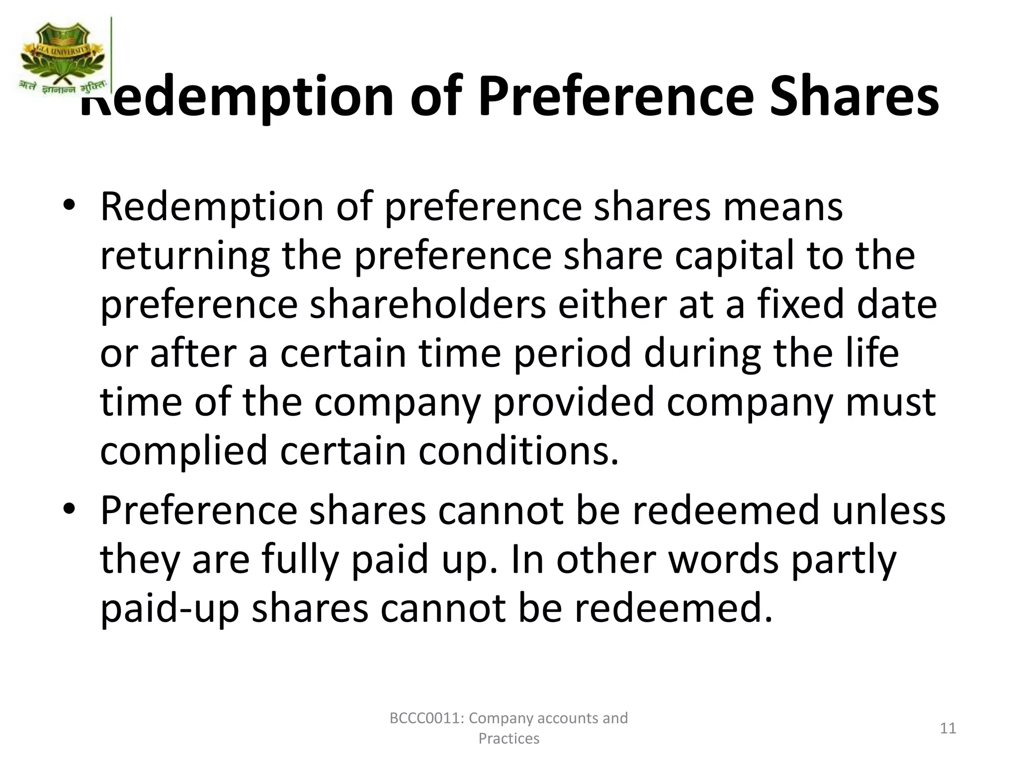 Redemption of preference share