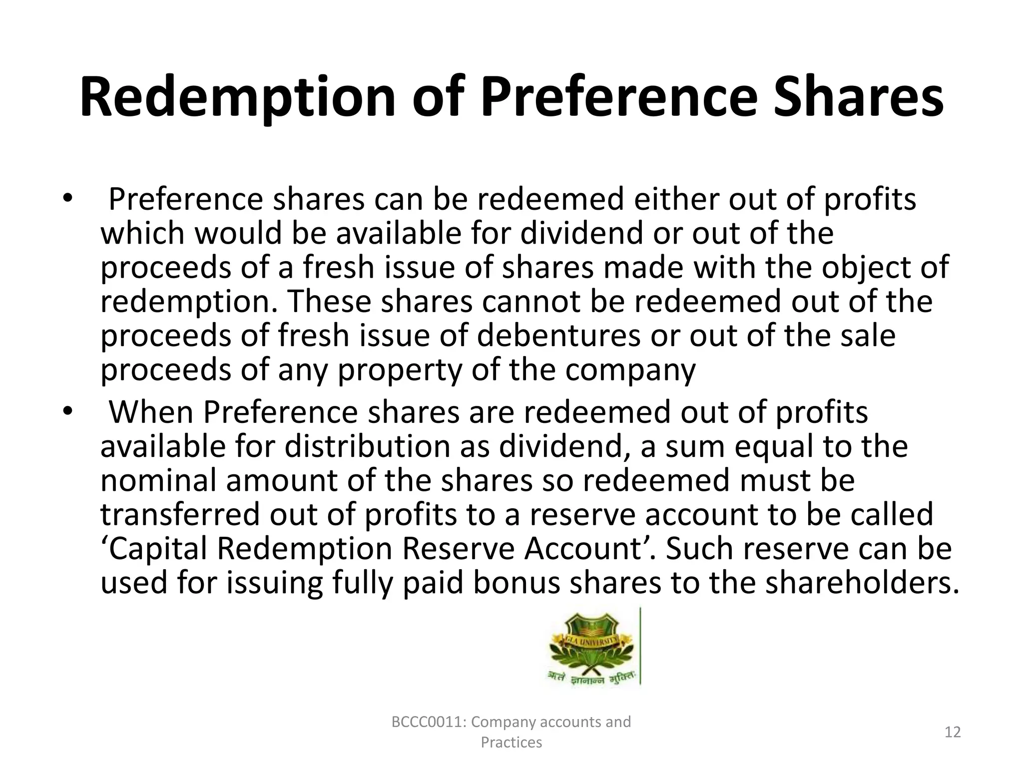 Redemption of preference share
