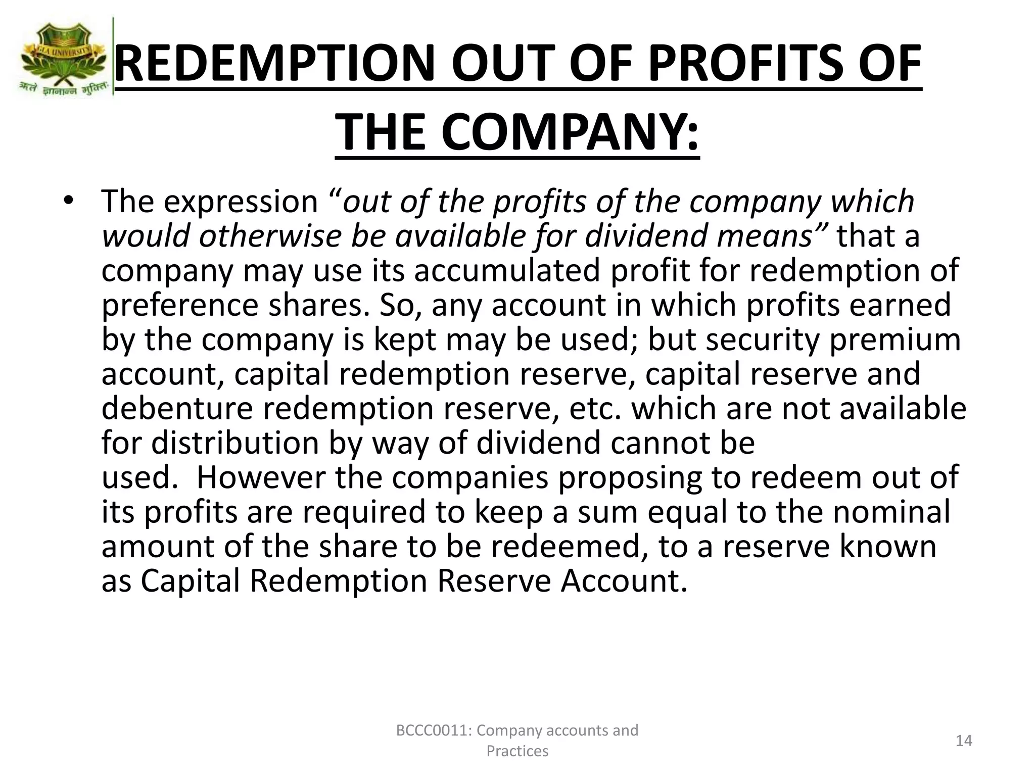 Redemption of preference share