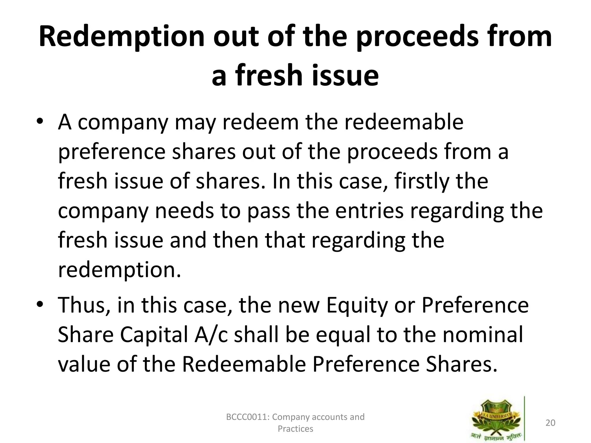 Redemption of preference share