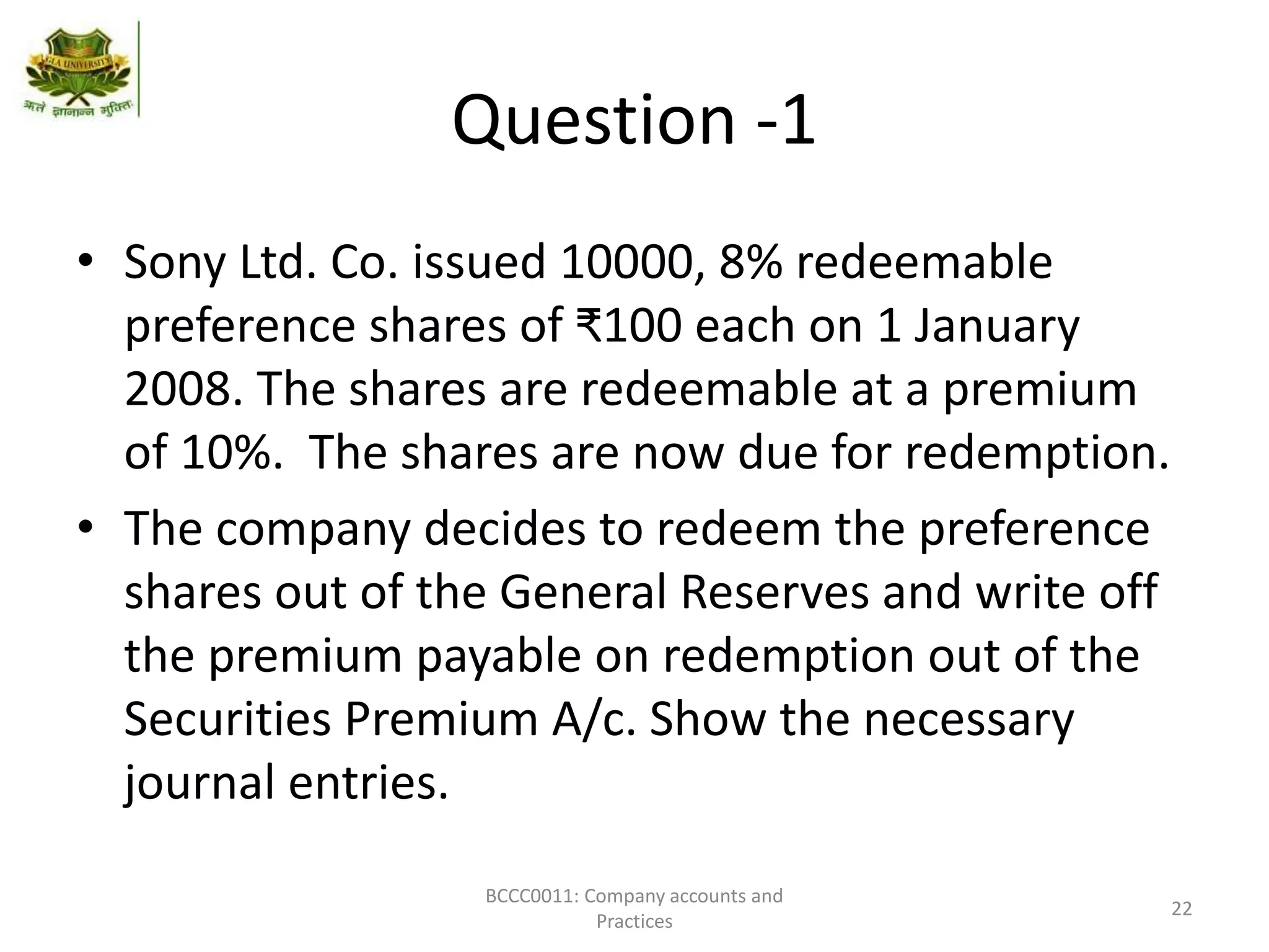 Redemption of preference share