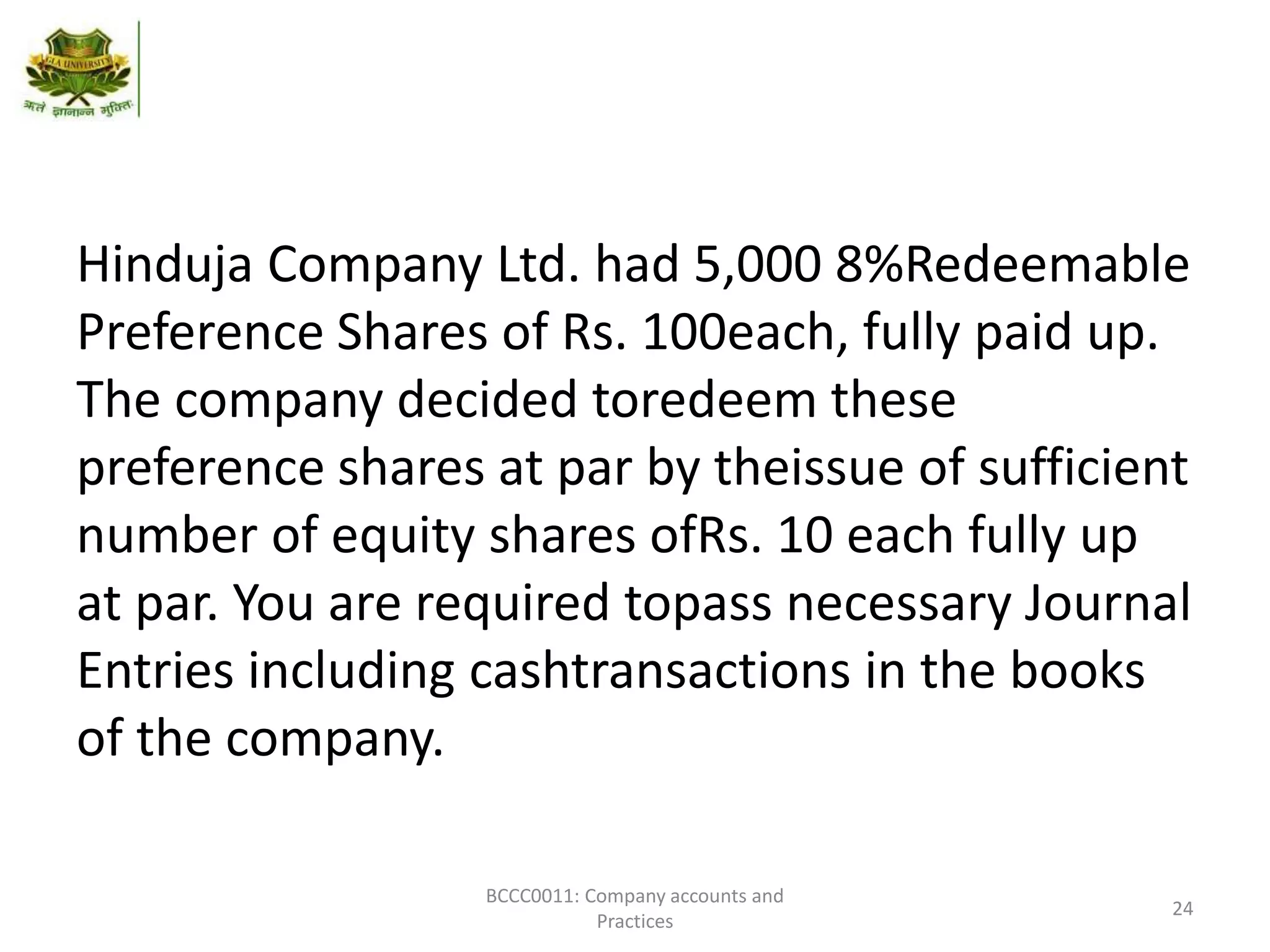 Redemption of preference share