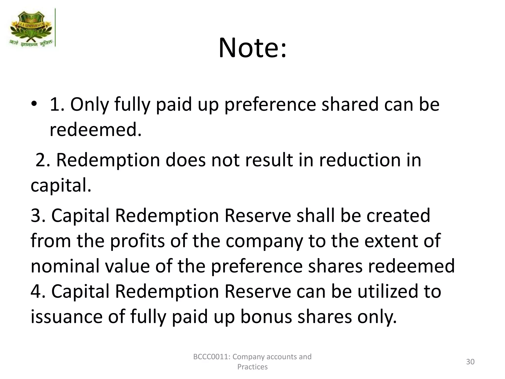 Redemption of preference share