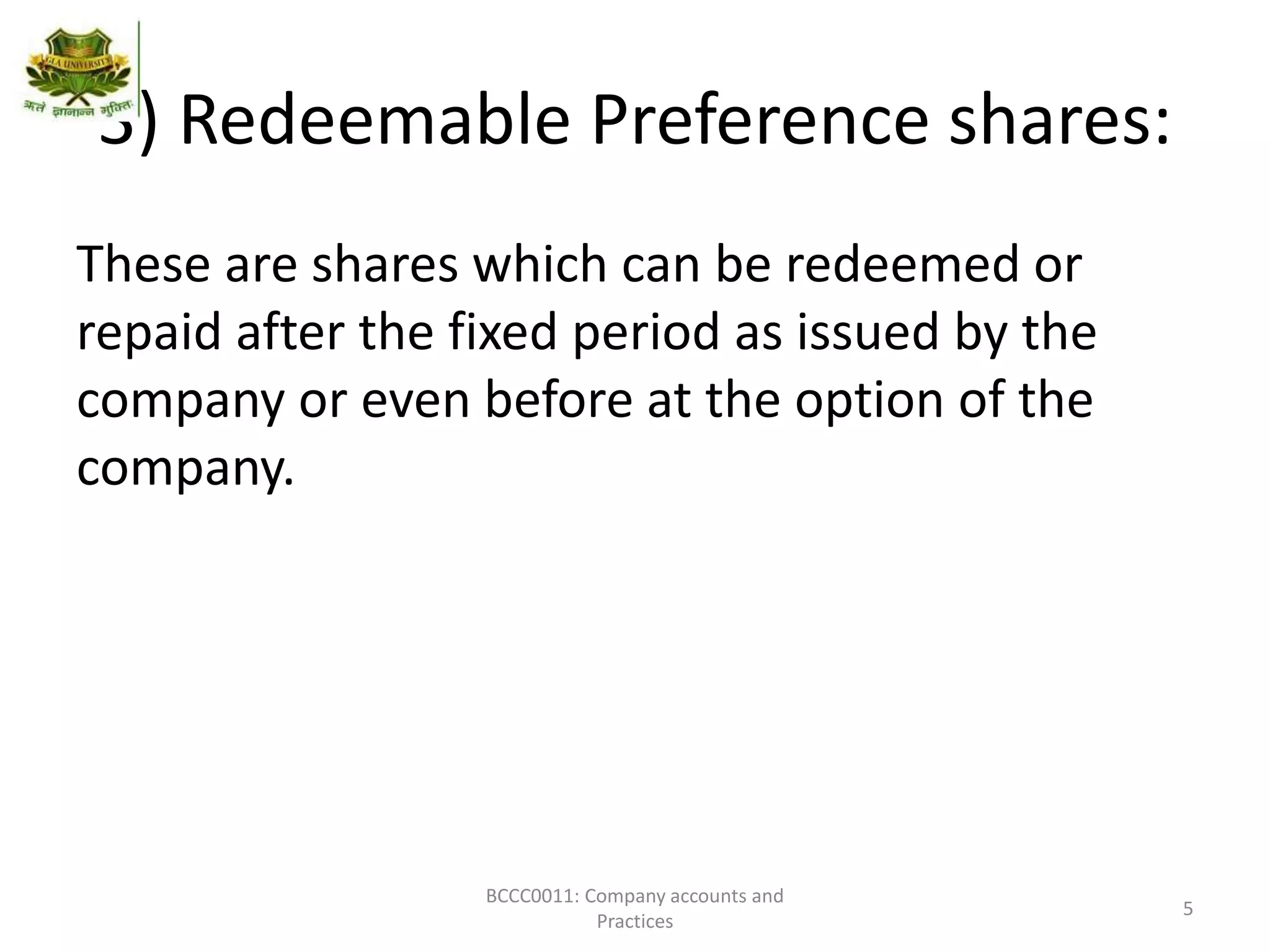 Redemption of preference share