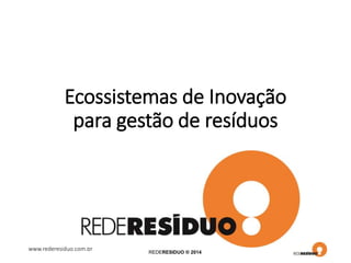www.rederesiduo.com.br REDERESIDUO ® 2014
Ecossistemas de Inovação
para gestão de resíduos
 