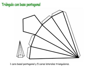 Triángulo con base pentagonal  1 cara basal pentagonal y 5 caras laterales triangulares. 