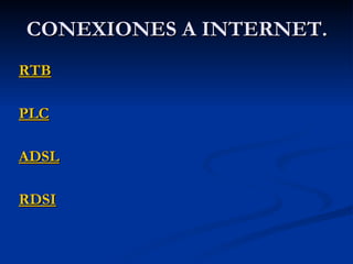 CONEXIONES A INTERNET. RTB PLC ADSL RDSI 