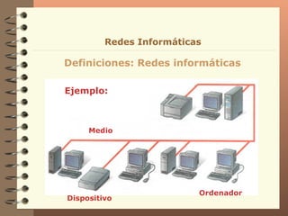 Definiciones: Redes informáticas Redes Informáticas Ejemplo: Dispositivo Ordenador Medio 