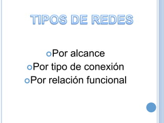 Por

alcance
Por tipo de conexión
Por relación funcional

 