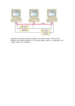 Esperamos que tenham percebido a utilidade dos endereços físicos MAC que são
diferentes dos endereços lógicos IP. Caso tenham alguma dúvida ou complemento para
o artigo, deixem nos comentários.
 