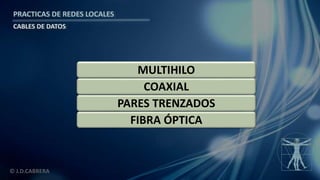 © J.D.CABRERA
PRACTICAS DE REDES LOCALES
CABLES DE DATOS
FIBRA ÓPTICA
PARES TRENZADOS
COAXIAL
MULTIHILO
 