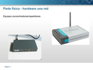 Parte física - hardware una red  Equipos concentradores/repetidores  