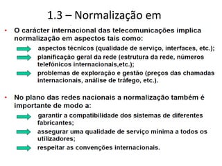 1.3 – Normalização em
telecomunicações
 