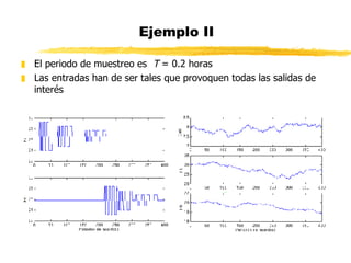 Ejemplo II El periodo de muestreo es  T  = 0.2 horas Las entradas han de ser tales que provoquen todas las salidas de interés 