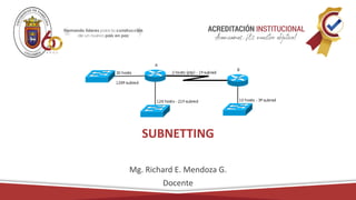 SUBNETTING
Mg. Richard E. Mendoza G.
Docente
 