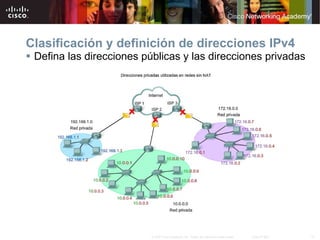 Clasificación y definición de direcciones IPv4 Defina las direcciones públicas y las direcciones privadas 