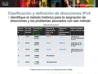 Clasificación y definición de direcciones IPv4 Identifique el método histórico para la asignación de direcciones y los problemas asociados con ese método 