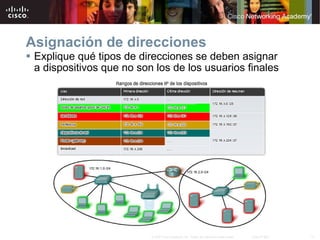 Asignación de direcciones Explique qué tipos de direcciones se deben asignar a   dispositivos que no son los de los usuarios finales 