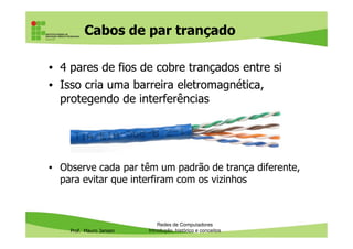 Cabos par trançado sem
blindadagem (UTP)
Prof. Mauro Jansen
Redes de Computadores
Cabeamento
blindadagem (UTP)
 