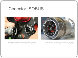 Conector ISOBUS
Fonte: http://www.aef-online.org/uploads/pics/isobus_pic_02.jpg Fonte: http://www.aef-online.org/uploads/pics/isobus_pic_03.jpg
 