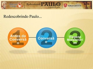 Antes da
Conversã
o
Conversã
o
Viagens
Missionári
as
Redescobrindo Paulo...
 