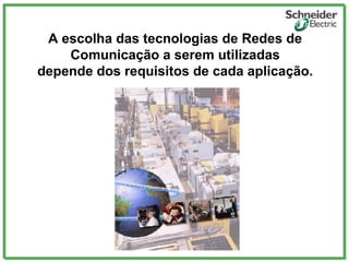 A escolha das tecnologias de Redes de
Comunicação a serem utilizadas
depende dos requisitos de cada aplicação.
 