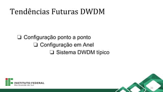 Tendências Futuras DWDM
❏ Configuração ponto a ponto
❏ Configuração em Anel
❏ Sistema DWDM típico
26
 
