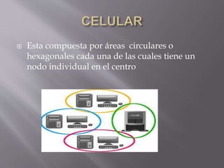  Esta compuesta por áreas circulares o
hexagonales cada una de las cuales tiene un
nodo individual en el centro
 