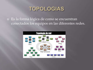  Es la forma lógica de como se encuentran
conectados los equipos en las diferentes redes.
 