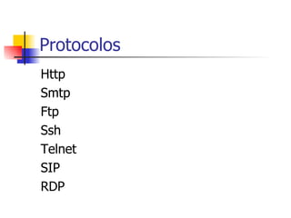 Protocolos Http Smtp Ftp Ssh Telnet SIP RDP 