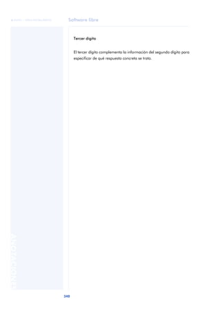 Software libre 
ãã FUOC • XP04/90786/00020 
340 ANOTACIONES 
Tercer dígito 
El tercer dígito complementa la información del segundo dígito para 
especificar de qué respuesta concreta se trata. 
 