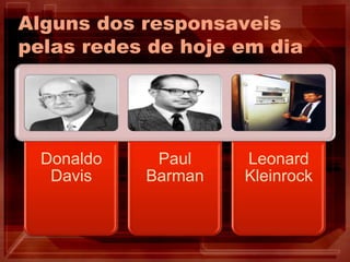 Alguns dos responsaveis
pelas redes de hoje em dia
Donaldo
Davis
Paul
Barman
Leonard
Kleinrock
 