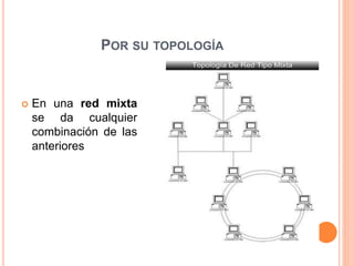 POR SU TOPOLOGÍA
 En una red mixta
se da cualquier
combinación de las
anteriores
 